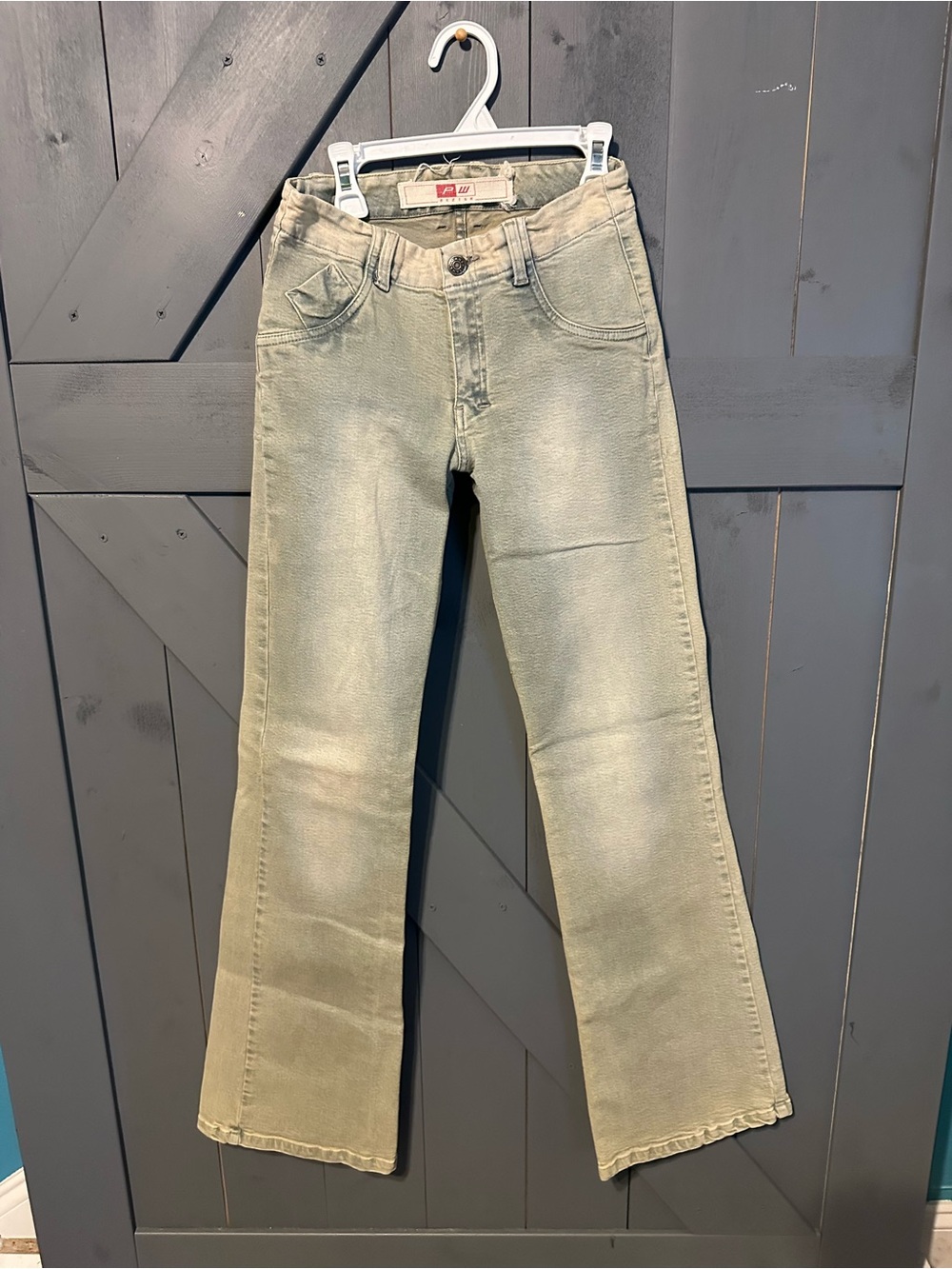 Vintage PW Design Faded Olive Green Flare Leg Jeans